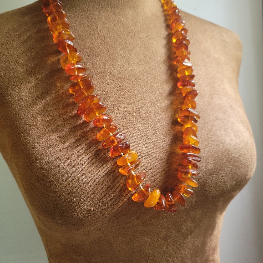 Vintage Baltic Amber Cognac Honey Polished Nugget Necklace 22 Inch Cottagecore‎